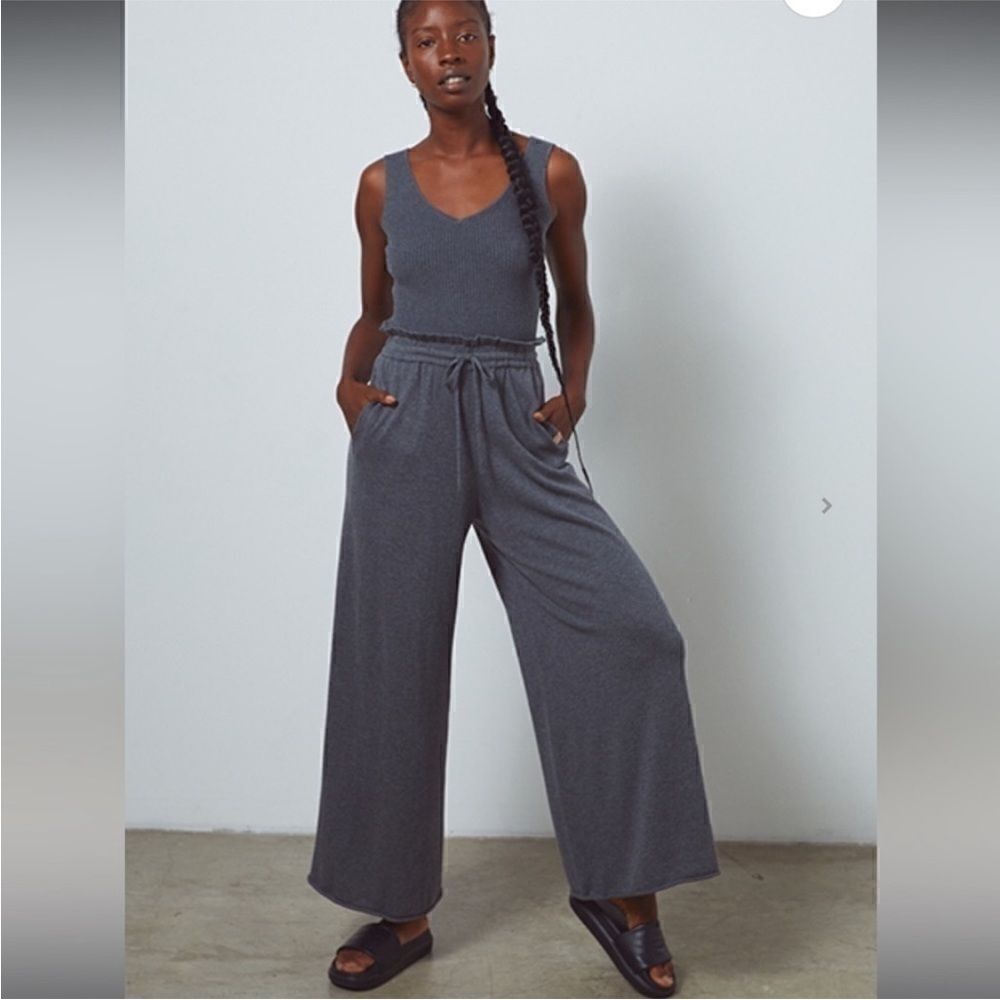 Lunya Dark Gray Cozy Cotton Silk Relaxed Wide Leg Trouser Pants Boho Small - Picture 4 of 7